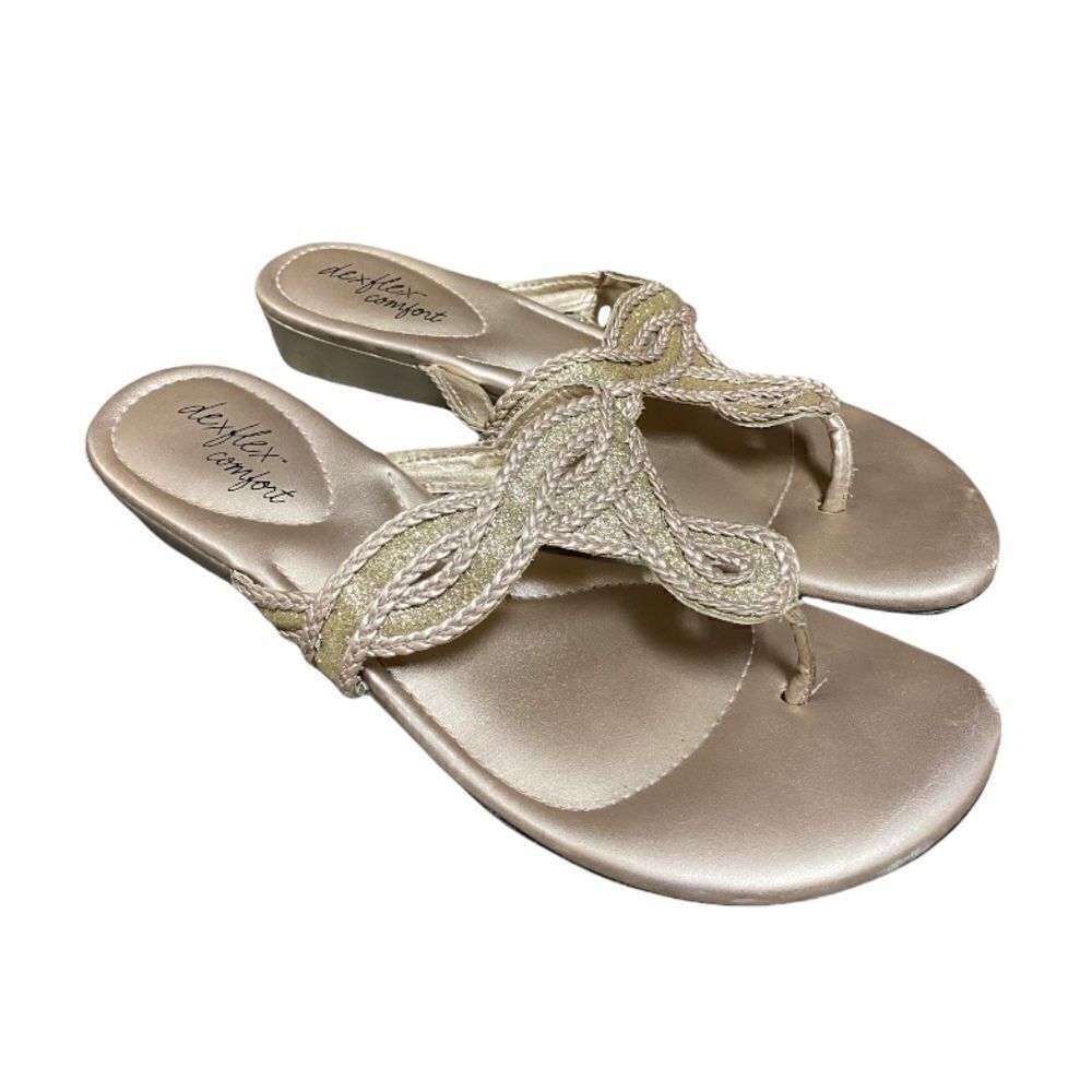 DexFlex Comfort Gold Thong Wedge Sandal Size 9